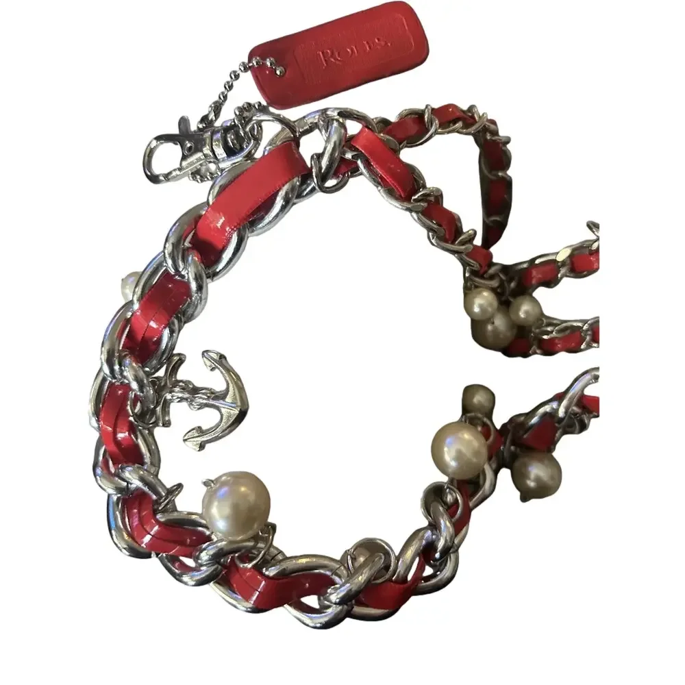 ⚓️Vintage Nautical Charm Silver Link Chain Red Leather Belt Anchor Rolfs